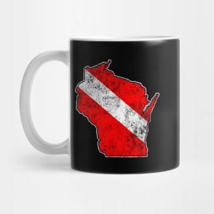 Vintage Dive Wisconsin Scuba Diving State Map Dive Flag Distressed Mug